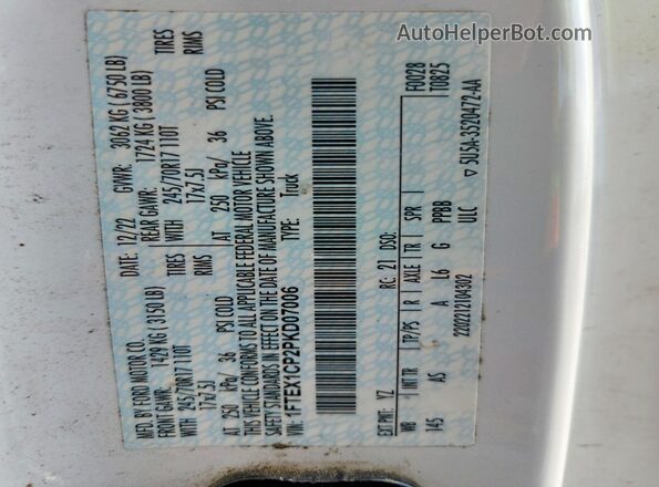 1FTEX1CP2PKD07006 2023 FORD F150 White Vista del compartimento del motor