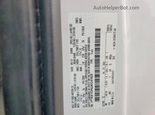 1FTEX1CP4JKC41825 2018 FORD F150 White Շարժիչի բաժամունքի տեսք