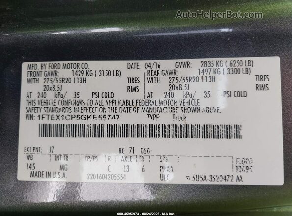 1FTEX1CP5GKE55747 2016 FORD F150 Gray Շարժիչի բաժամունքի տեսք