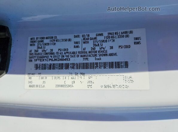 1FTEX1CP6JKD80483 2018 FORD F150 White ძრავის განყოფილების ხედი