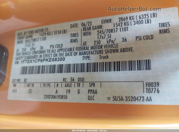 1FTEX1CP6PKE68300 2023 FORD F150 Желтый Вид подкапотного пространства