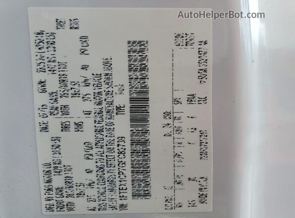 1FTEX1CP7GFC89739 2016 FORD F150 Белый Вид наклейки с VIN-кодом