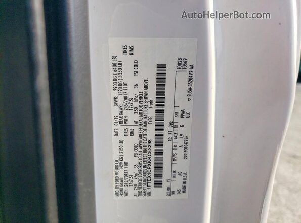 1FTEX1CPXKKC53298 2019 FORD F150 White ძრავის განყოფილების ხედი