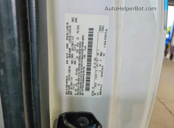 1FTEX1EB0KKD16118 2019 FORD F150 White Вид підкапотного простору