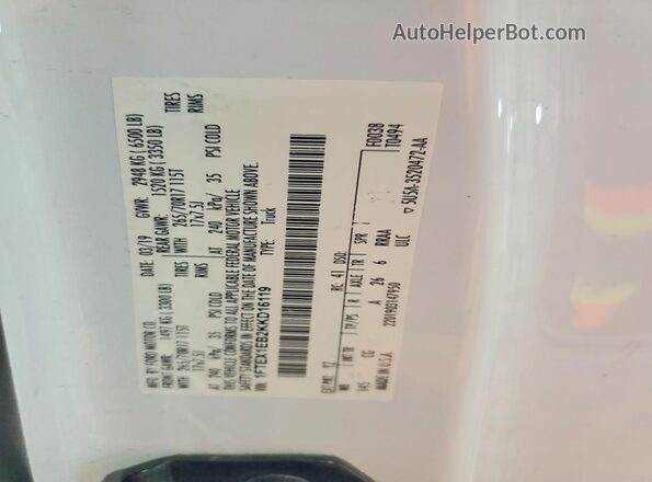 1FTEX1EB2KKD16119 2019 FORD F150 White Շարժիչի բաժամունքի տեսք