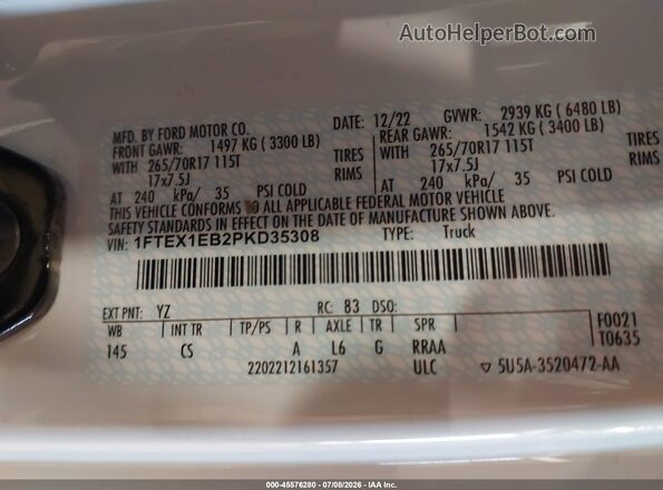 1FTEX1EB2PKD35308 2023 FORD F150 White Vista del compartimento del motor