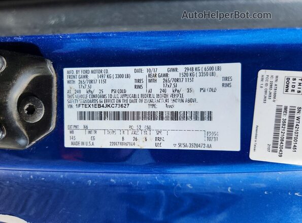 1FTEX1EB4JKC73627 2018 FORD F150 Blue Widok komory silnika