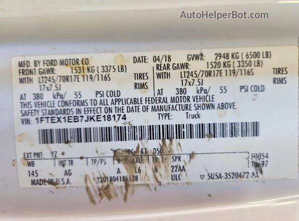 1FTEX1EB7JKE18174 2018 FORD F150 White Շարժիչի բաժամունքի տեսք