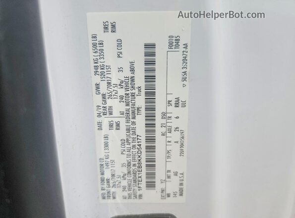 1FTEX1EB8KKD54177 2019 FORD F150 White Вид підкапотного простору