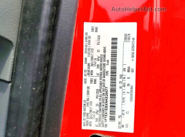 1FTEX1EBXNKE29577 2022 FORD F150 Red Engine compartment view