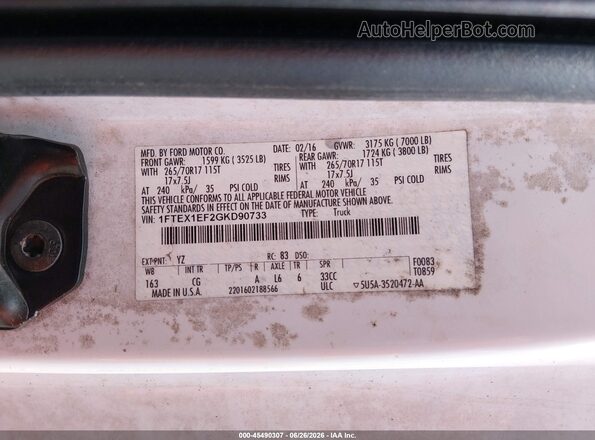 1FTEX1EF2GKD90733 2016 FORD F150 White Widok komory silnika