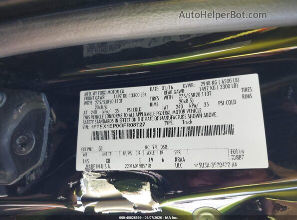 1FTEX1EP0GFB08722 2016 FORD F150 Black Widok komory silnika