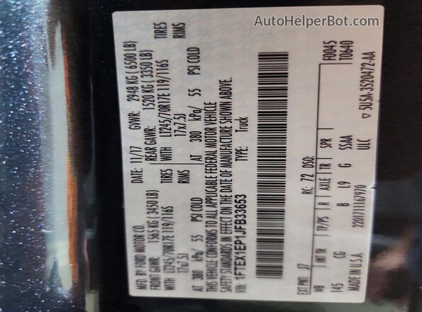 1FTEX1EP1JFB33653 2018 FORD F150 Gray Vista del compartimento del motor