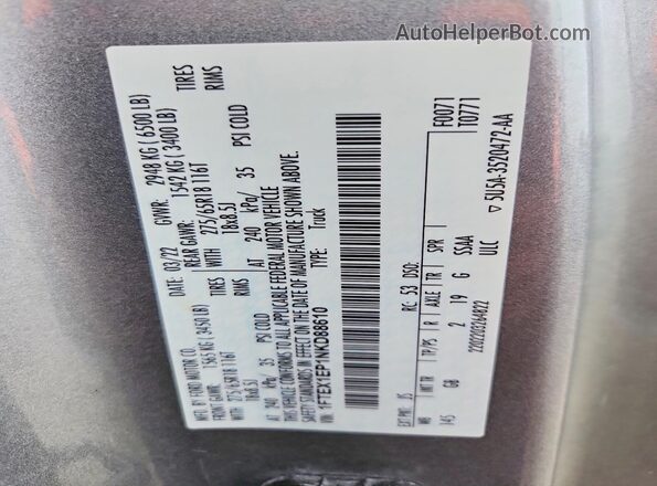 1FTEX1EP1NKD88610 2022 FORD F150 Silver Շարժիչի բաժամունքի տեսք