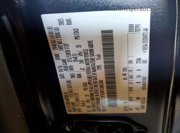 1FTEX1EP3GFC06336 2016 FORD F150 Gray VIN sticker view
