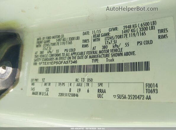 1FTEX1EP5GFA57346 2016 FORD F150 White Вид підкапотного простору