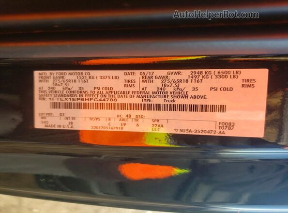 1FTEX1EP6HFC44788 2017 FORD F150 Black Widok naklejki z numerem VIN