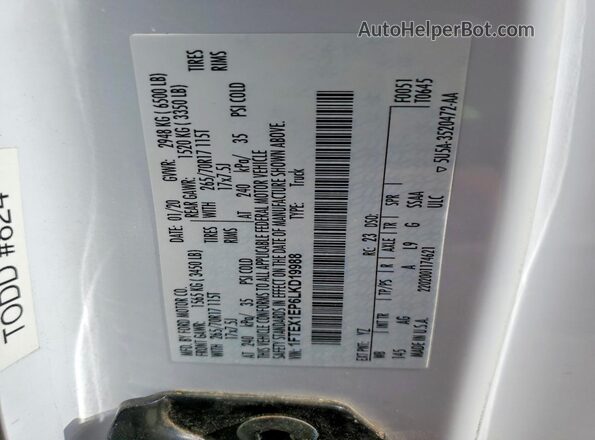 1FTEX1EP6LKD19988 2020 FORD F150 Белый Вид подкапотного пространства