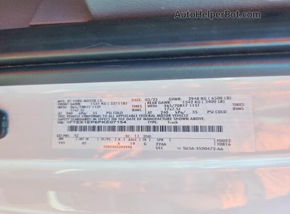 1FTEX1EP6PKE07154 2023 FORD F150 White Vista del compartimento del motor