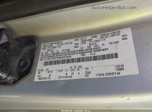 1FTEX1EP7HKD73419 2017 FORD F150 Gray ძრავის განყოფილების ხედი