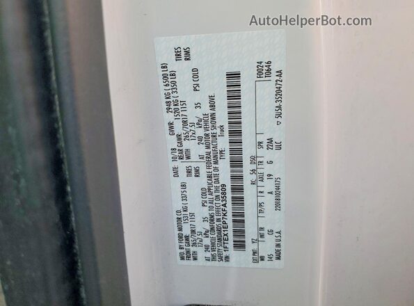 1FTEX1EP7KFA35809 2019 FORD F150 White Вид підкапотного простору