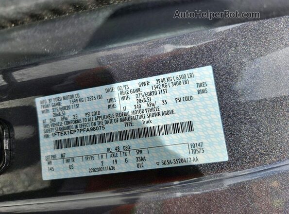 1FTEX1EP7PFA98075 2023 FORD F150 Gray VIN sticker view