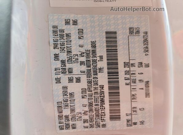 1FTEX1EP8MKE59140 2021 FORD F150 White Շարժիչի բաժամունքի տեսք