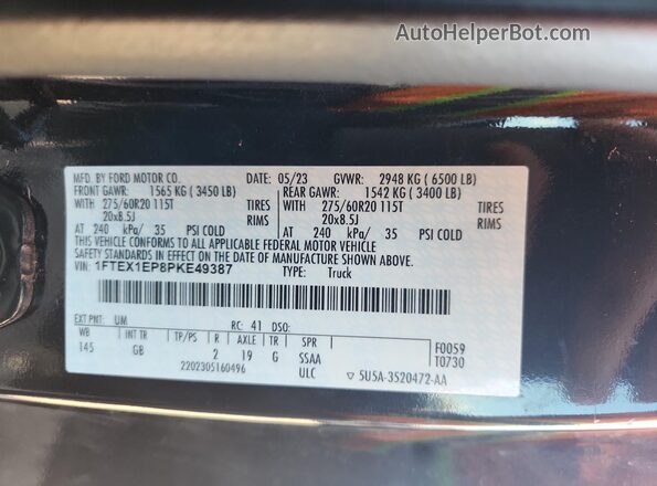 1FTEX1EP8PKE49387 2023 FORD F150 Black Вид підкапотного простору