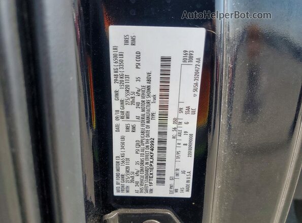 1FTEX1EPXJKF40992 2018 FORD F150 Black Շարժիչի բաժամունքի տեսք