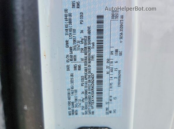 1FTEX1K5XRKD92437 2024 FORD F150 White Vista del compartimento del motor
