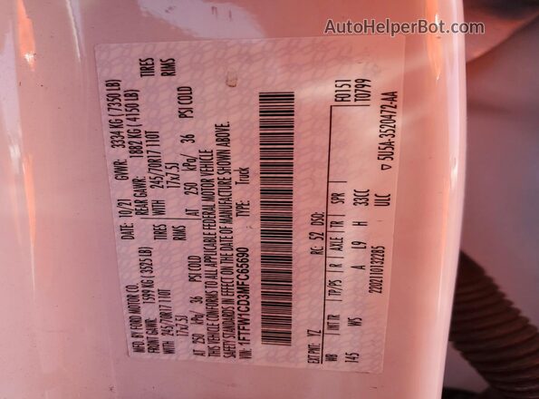 1FTFW1CD3MFC65690 2021 FORD F150 White Շարժիչի բաժամունքի տեսք