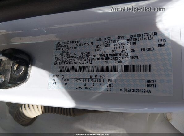 1FTFW1CD4PFA24712 2023 FORD F150 White Widok komory silnika