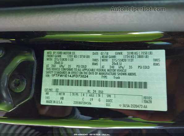 1FTFW1E14JFD73024 2018 FORD F150 Черный Вид подкапотного пространства