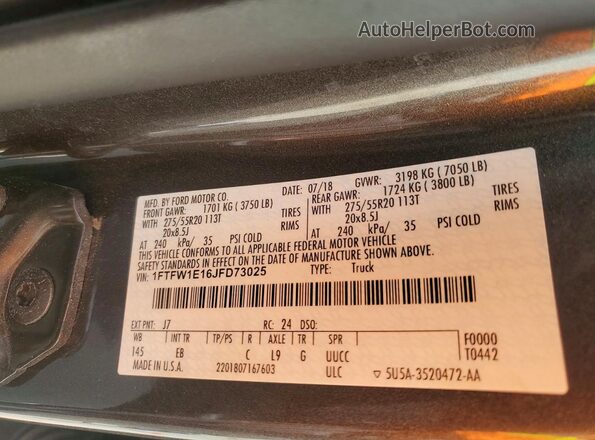1FTFW1E16JFD73025 2018 FORD F150 Gray Vista del compartimento del motor