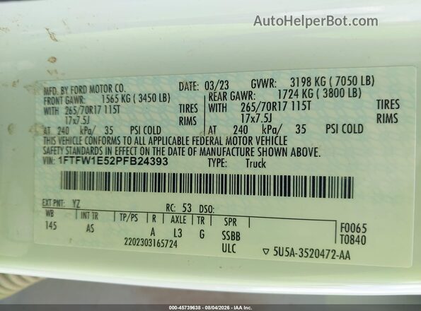 1FTFW1E52PFB24393 2023 FORD F150 Белый Вид подкапотного пространства