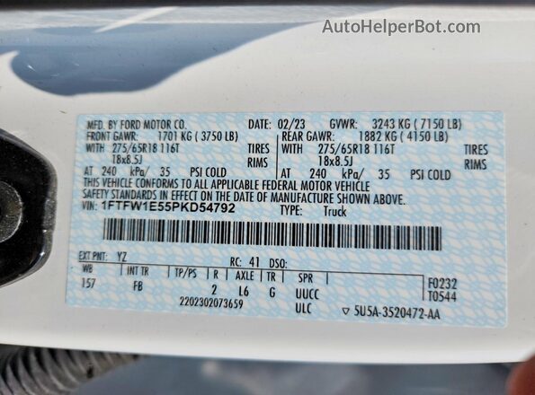 1FTFW1E55PKD54792 2023 FORD F150 White Вид підкапотного простору