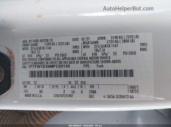 1FTFW1E59MFC05130 2021 FORD F150 White Widok komory silnika