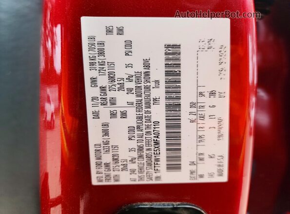1FTFW1E5XMFA07110 2021 FORD F150 Red Engine compartment view