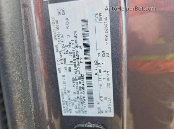 1FTFW1E5XMFA73852 2021 FORD F150 Gray Engine compartment view