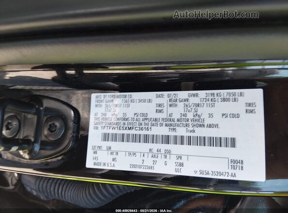 1FTFW1E5XMFC36161 2021 FORD F150 Black Engine compartment view