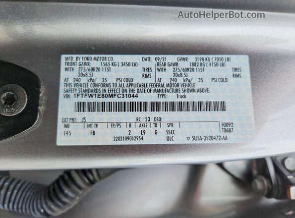 1FTFW1E80MFC31044 2021 FORD F150 Silver Շարժիչի բաժամունքի տեսք