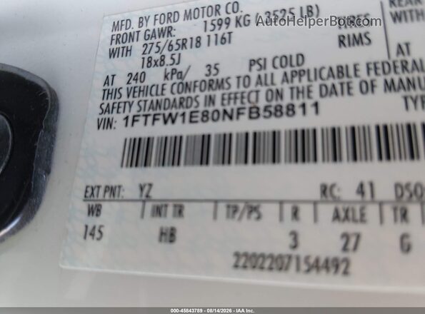 1FTFW1E80NFB58811 2022 FORD F150 Белый Вид подкапотного пространства