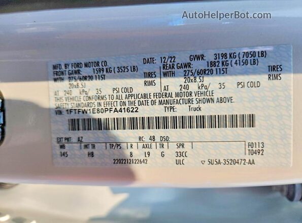 1FTFW1E80PFA41622 2023 FORD F150 White Widok komory silnika