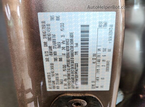 1FTFW1E81PFA77223 2023 FORD F150 Tan Вид наклейки з VIN-кодом