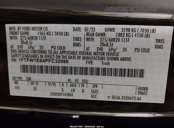 1FTFW1E84PFC32086 2023 FORD F150 Черный Вид подкапотного пространства