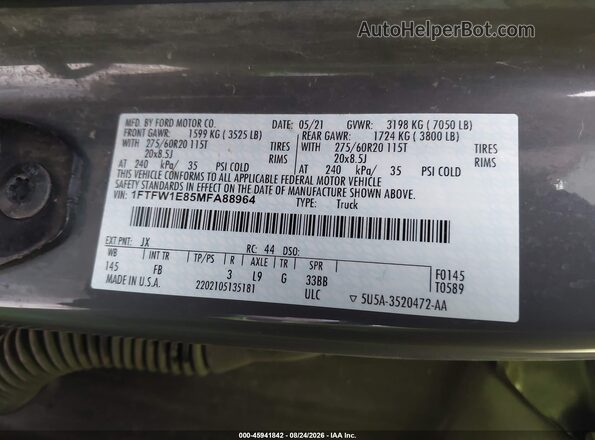 1FTFW1E85MFA88964 2021 FORD F150 Gray Вид підкапотного простору