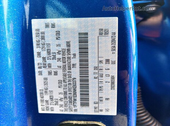 1FTFW1E86NKE63379 2022 FORD F150 Blue ძრავის განყოფილების ხედი