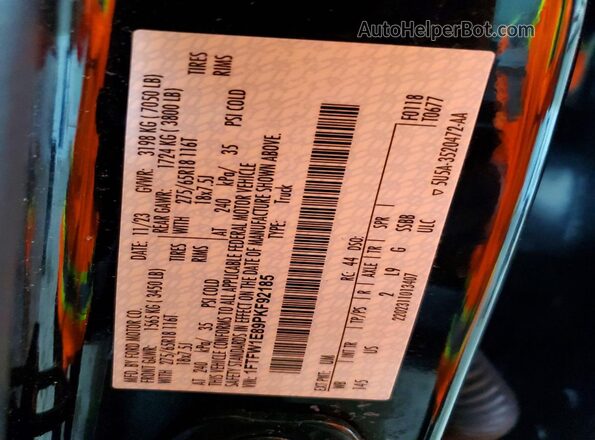 1FTFW1E89PKF92185 2023 FORD F150 Black VIN sticker view