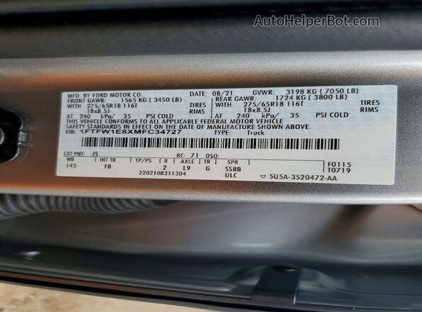 1FTFW1E8XMFC34727 2021 FORD F150 Silver Widok komory silnika