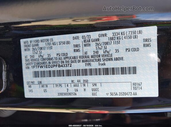 1FTFW1ED2PFB43372 2023 FORD F150 Black ძრავის განყოფილების ხედი